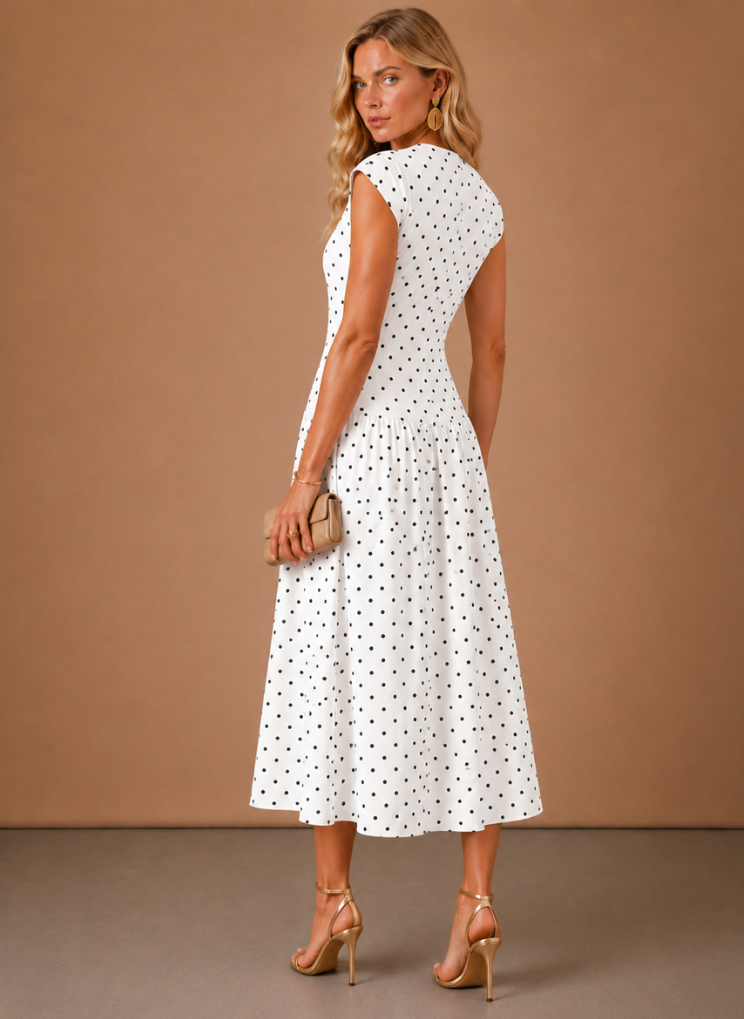 Women's Polka Dot Midi Dress – Lightweight Waisted | Sorteva