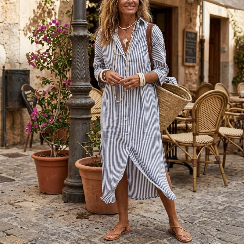 Elegant Striped Shirt Dress