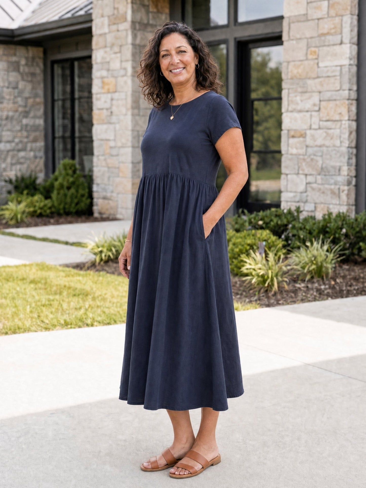 Relaxed Midi Dress with Pockets