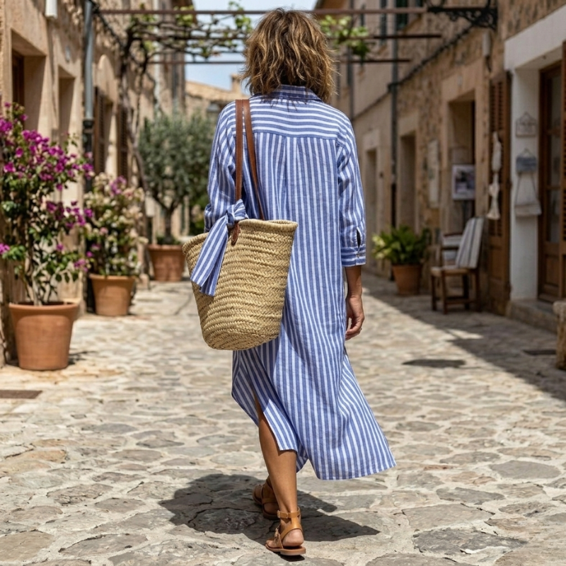 Elegant Striped Shirt Dress