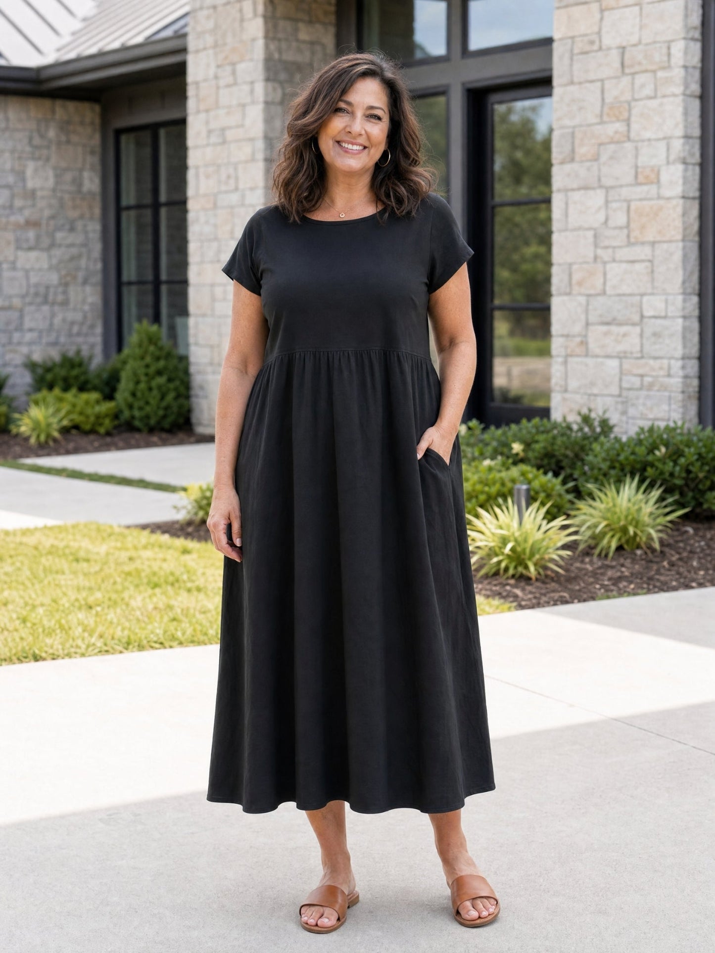Relaxed Midi Dress with Pockets