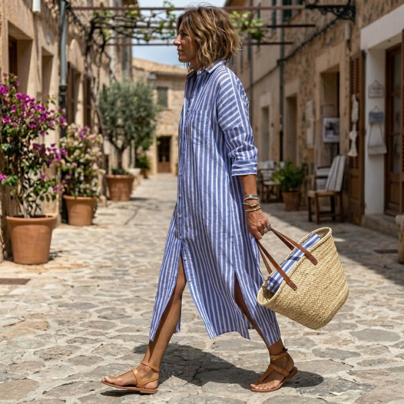 Elegant Striped Shirt Dress