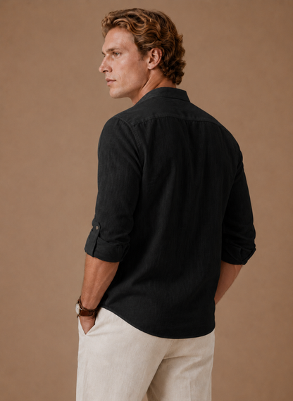 Men's Grandad Collar Linen Style Shirt – Relaxed Casual Fit | Sorteva