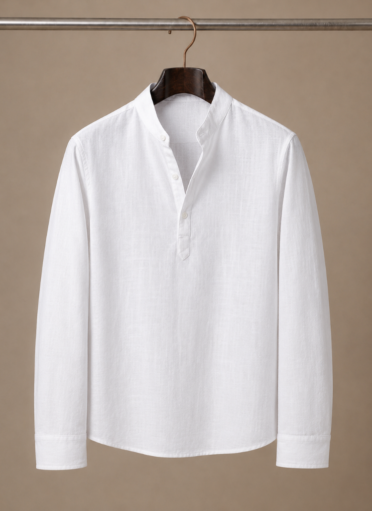 Men's Grandad Collar Linen Style Shirt – Relaxed Casual Fit | Sorteva