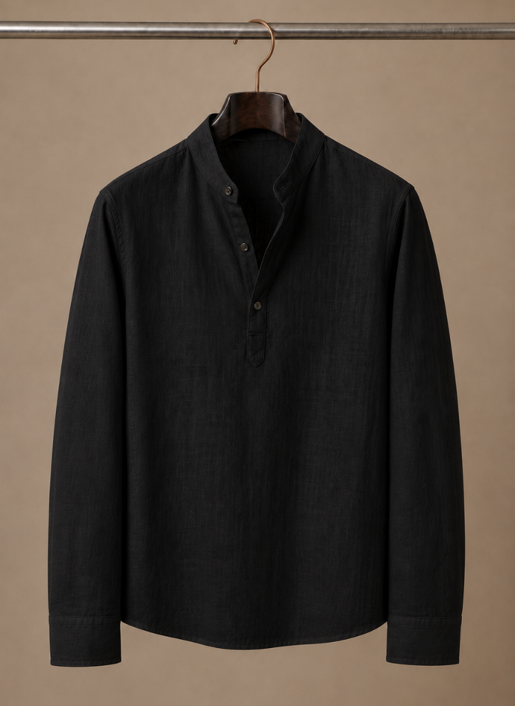 Men's Grandad Collar Linen Style Shirt – Relaxed Casual Fit | Sorteva