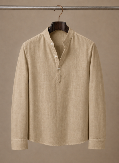 Men's Grandad Collar Linen Style Shirt – Relaxed Casual Fit | Sorteva
