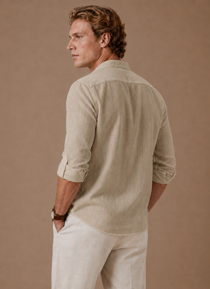 Men's Grandad Collar Linen Style Shirt – Relaxed Casual Fit | Sorteva