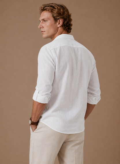 Men's Grandad Collar Linen Style Shirt – Relaxed Casual Fit | Sorteva