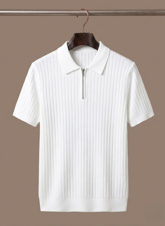 Men's Striped Knit Polo Shirt – Breathable Short Sleeve | Sorteva