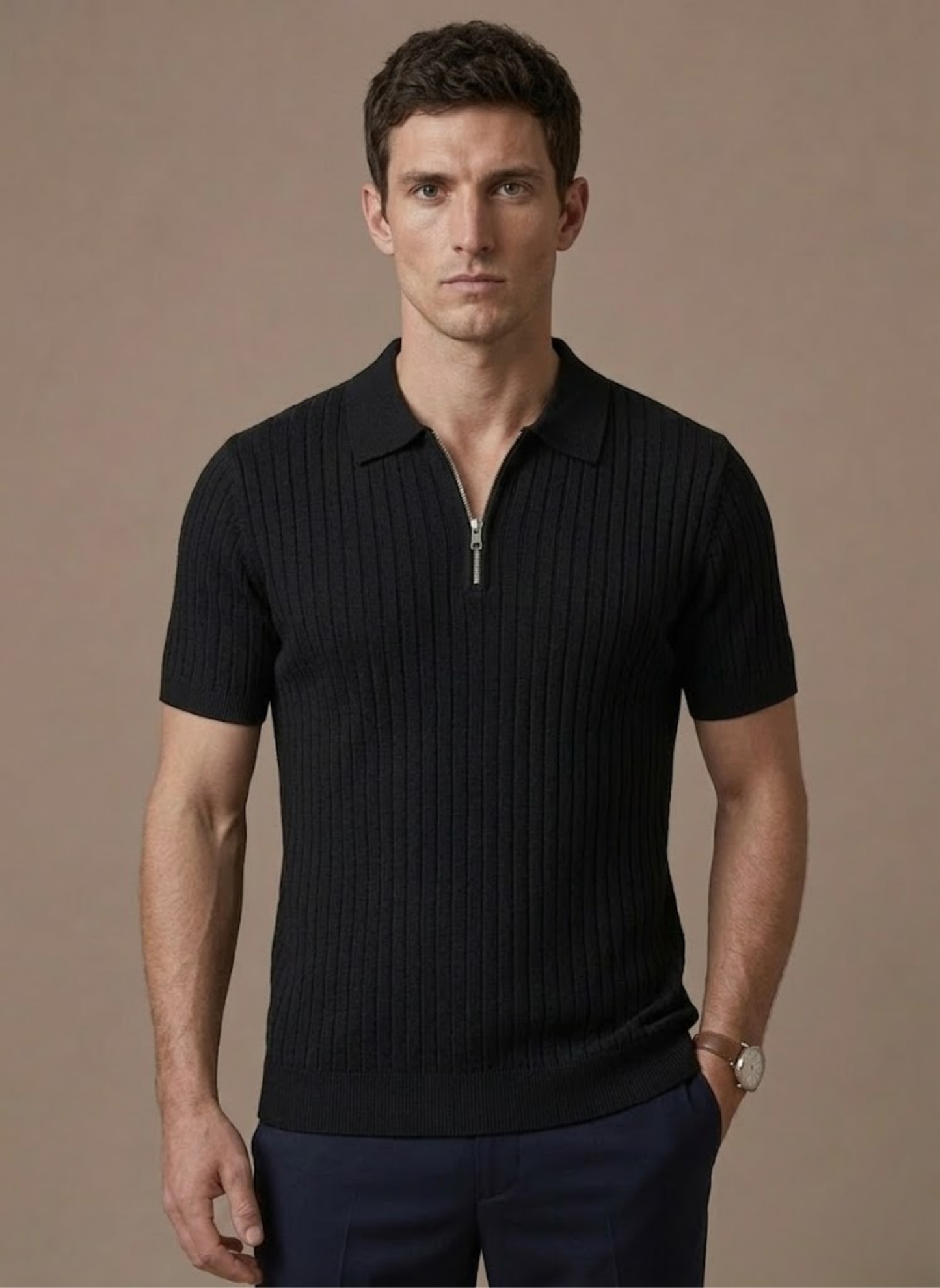 Men's Striped Knit Polo Shirt – Breathable Short Sleeve | Sorteva