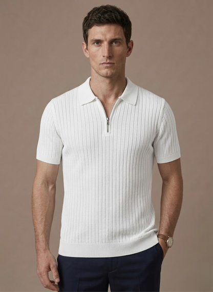Men's Striped Knit Polo Shirt – Breathable Short Sleeve | Sorteva