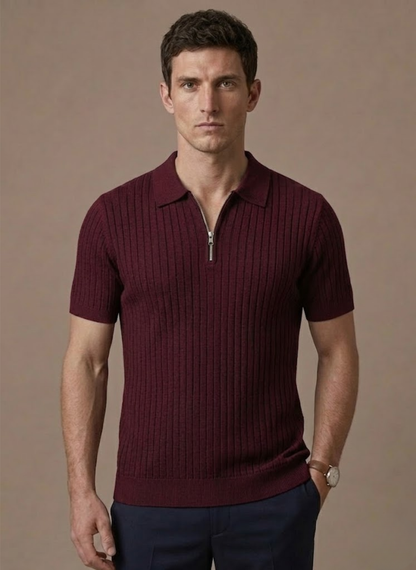 Men's Striped Knit Polo Shirt – Breathable Short Sleeve | Sorteva