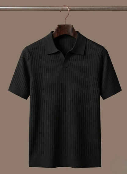 Men's Ribbed Knit Polo Shirt – Lightweight Summer Casual | Sorteva