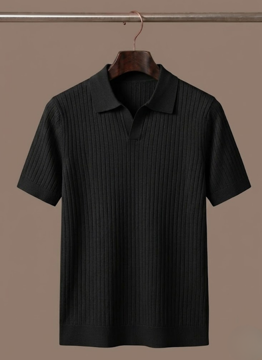 Men's Ribbed Knit Polo Shirt – Lightweight Summer Casual | Sorteva