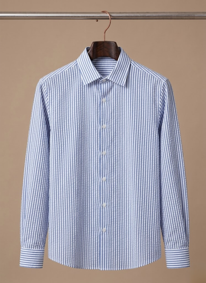 Men's Seersucker Striped Shirt – Breathable Summer Linen | Sorteva