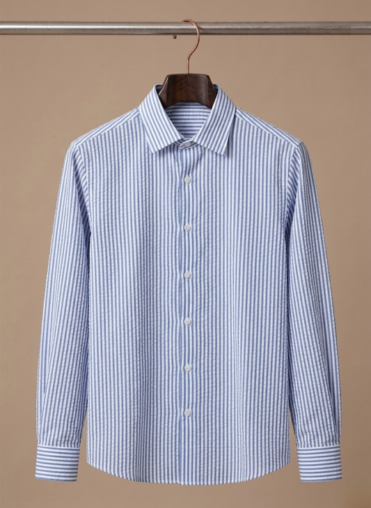 Men's Seersucker Striped Shirt – Breathable Summer Linen | Sorteva