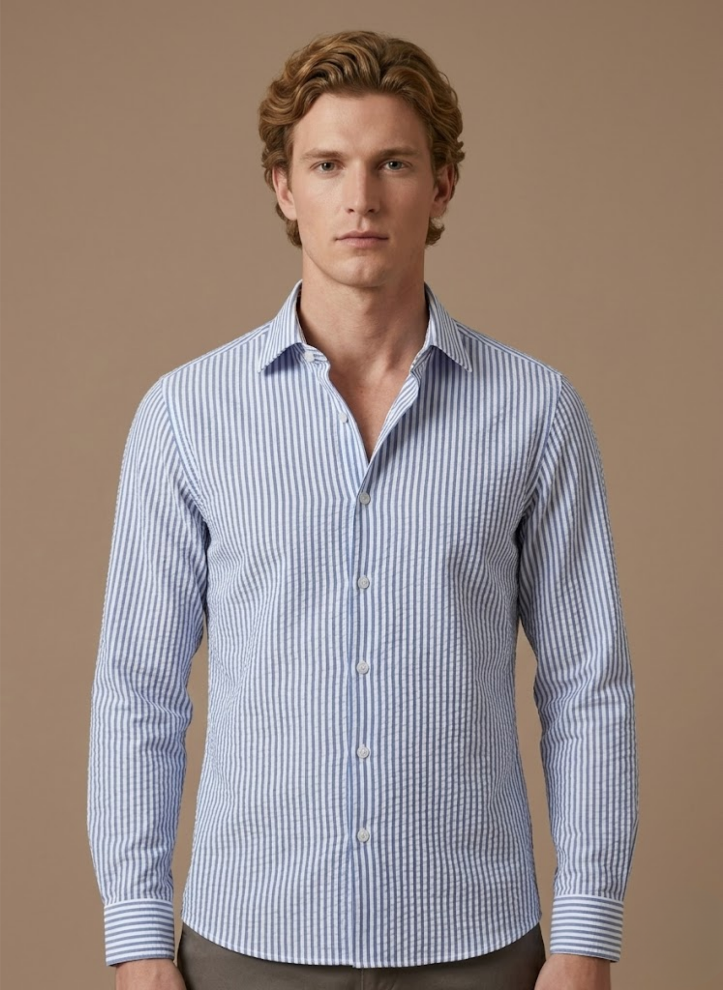 Men's Seersucker Striped Shirt – Breathable Summer Linen | Sorteva