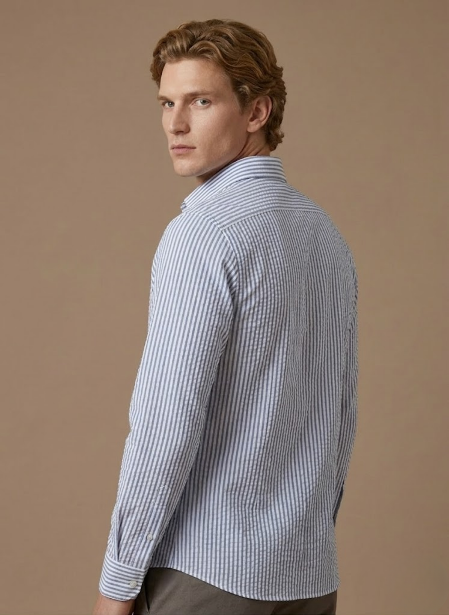 Men's Seersucker Striped Shirt – Breathable Summer Linen | Sorteva