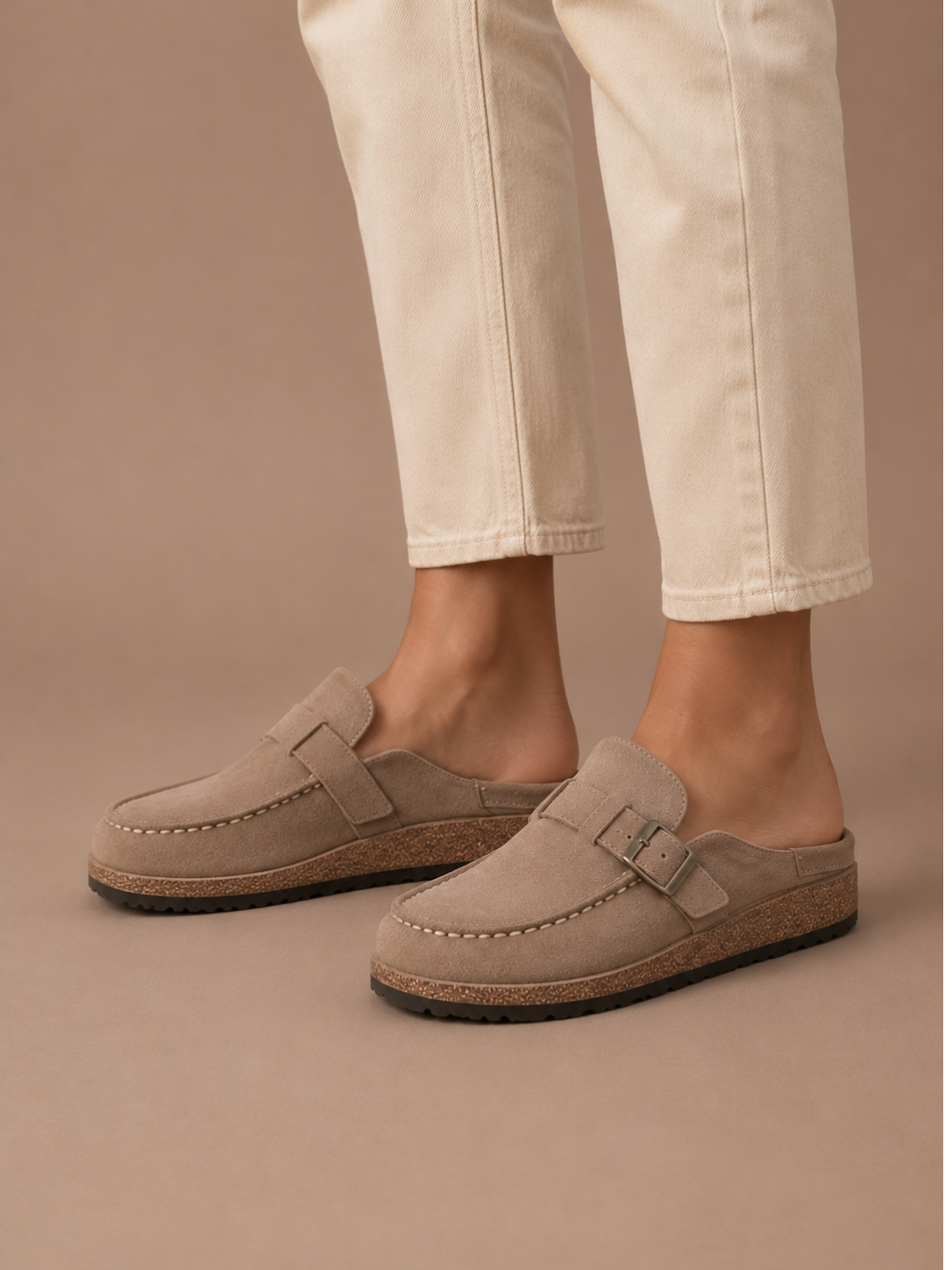 Women's Suede Mule Clogs – Buckle Detail Slip-On | Sorteva