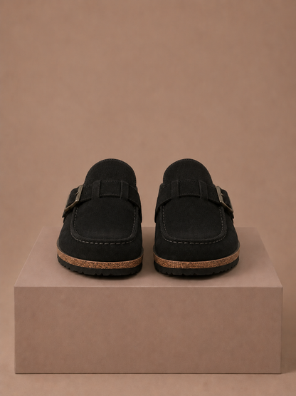Women's Suede Mule Clogs – Buckle Detail Slip-On | Sorteva