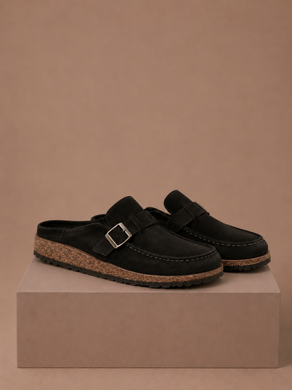 Women's Suede Mule Clogs – Buckle Detail Slip-On | Sorteva