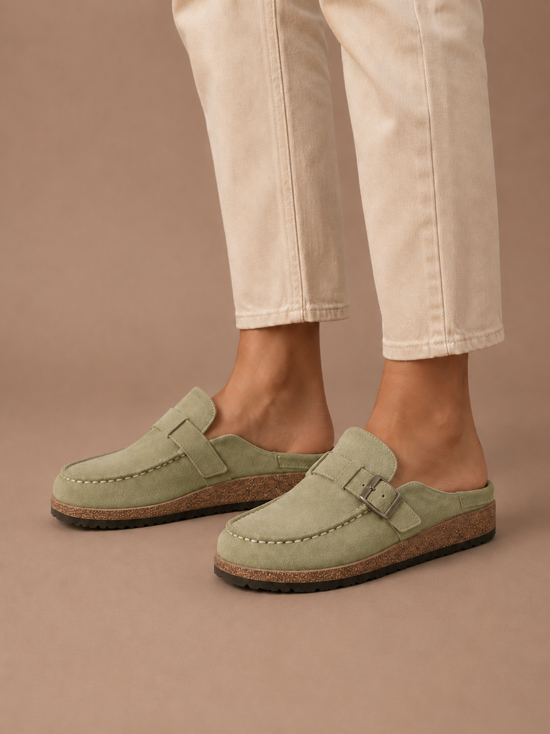 Women's Suede Mule Clogs – Buckle Detail Slip-On | Sorteva