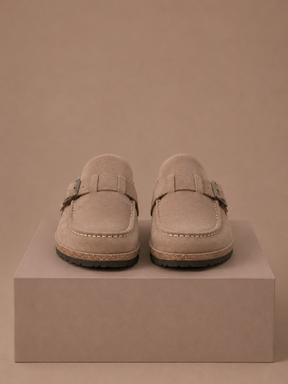 Women's Suede Mule Clogs – Buckle Detail Slip-On | Sorteva