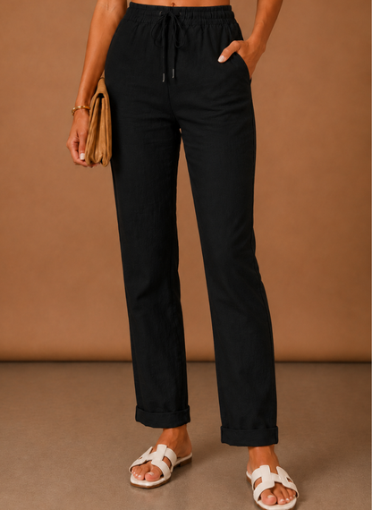 Women's Linen Trousers – Relaxed Elastic Waist Casual | Sorteva