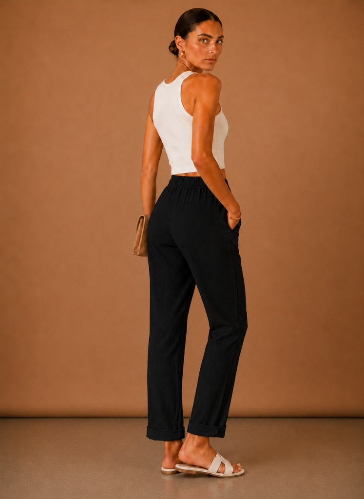 Women's Linen Trousers – Relaxed Elastic Waist Casual | Sorteva