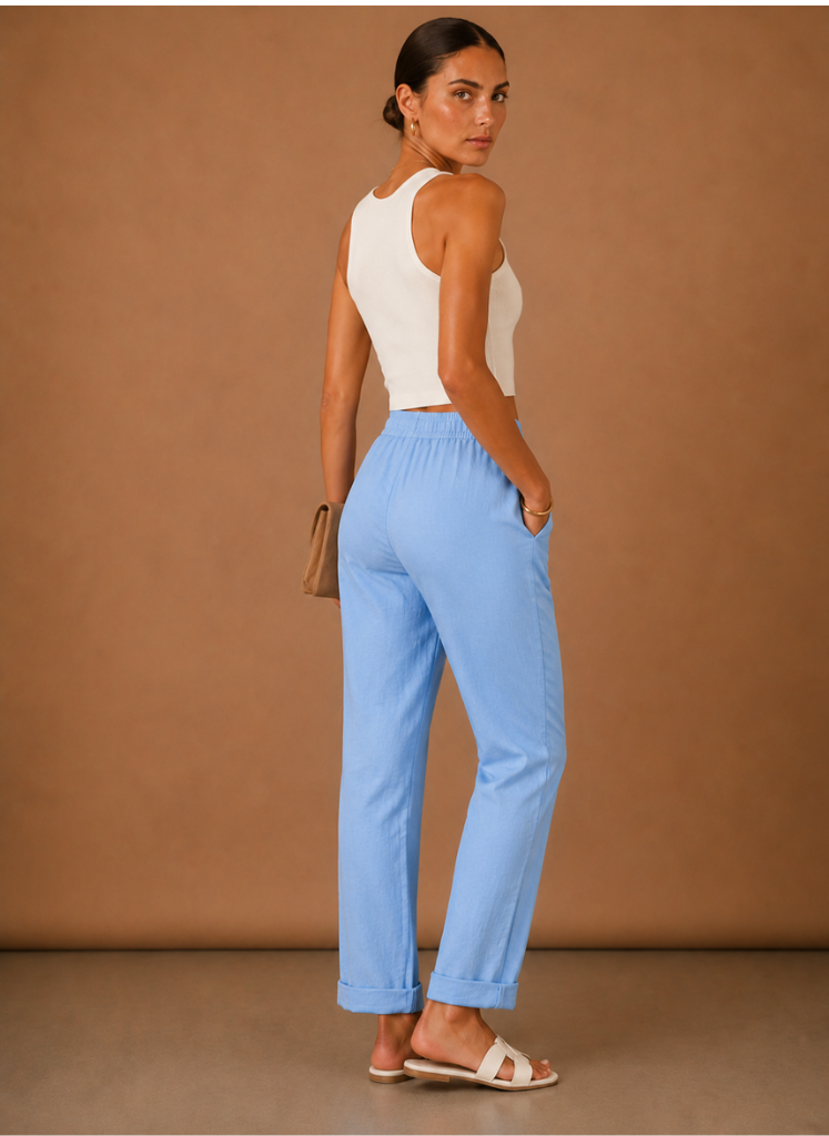 Women's Linen Trousers – Relaxed Elastic Waist Casual | Sorteva
