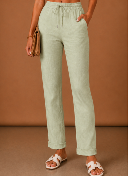 Women's Linen Trousers – Relaxed Elastic Waist Casual | Sorteva