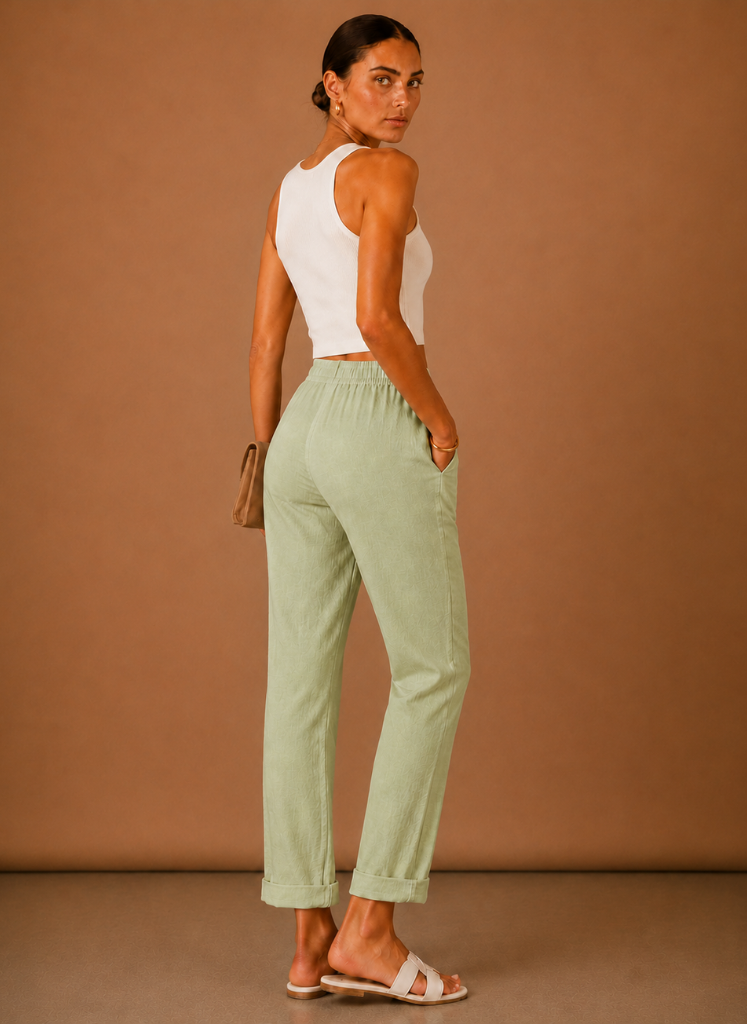 Women's Linen Trousers – Relaxed Elastic Waist Casual | Sorteva
