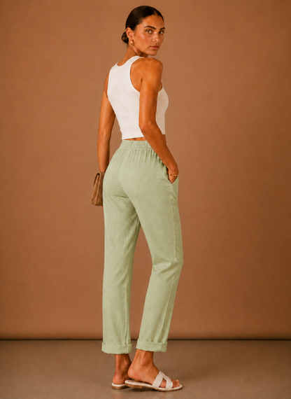 Women's Linen Trousers – Relaxed Elastic Waist Casual | Sorteva