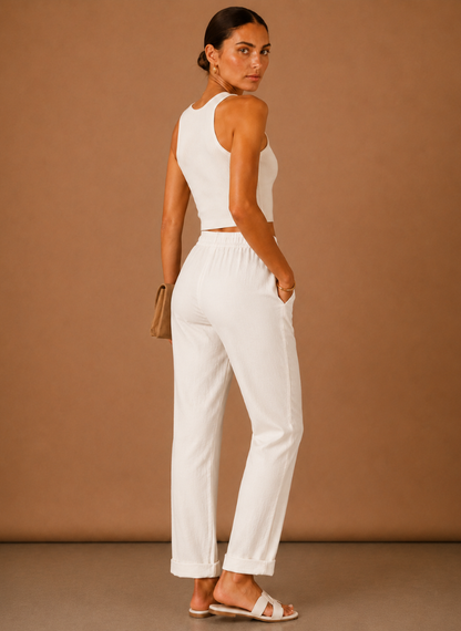 Women's Linen Trousers – Relaxed Elastic Waist Casual | Sorteva