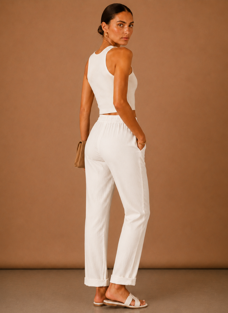 Women's Linen Trousers – Relaxed Elastic Waist Casual | Sorteva