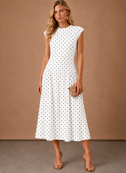 Women's Polka Dot Midi Dress – Lightweight Waisted | Sorteva