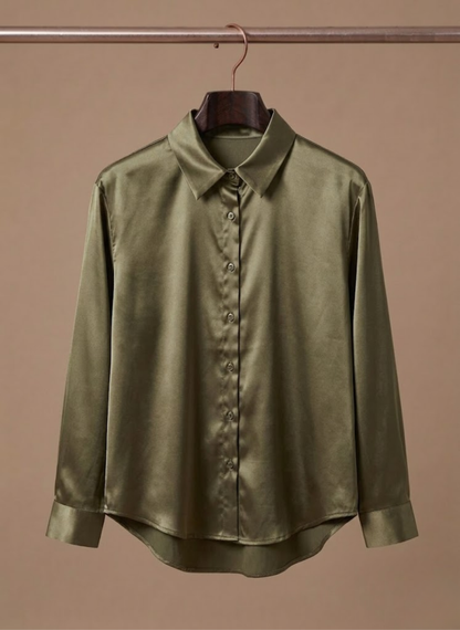 Women's Satin Blouse – Long Sleeve Elegant Button Shirt | Sorteva
