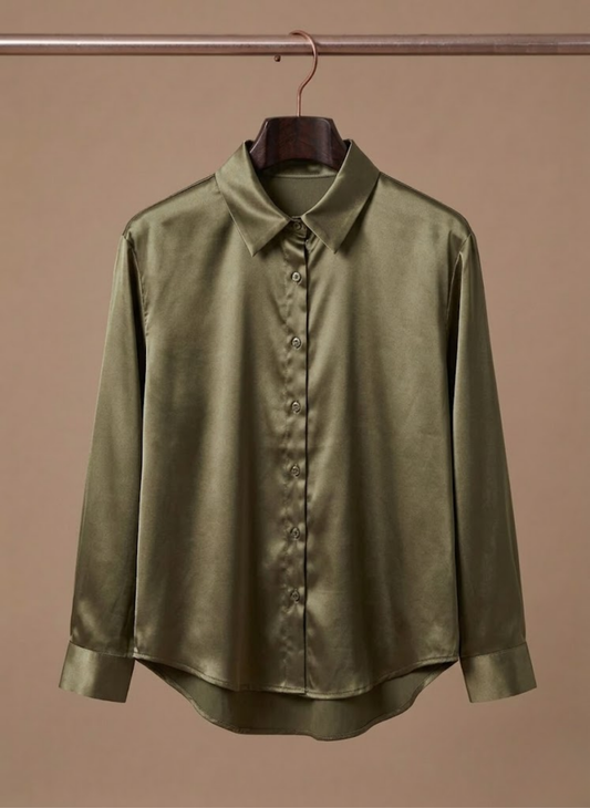 Women's Satin Blouse – Long Sleeve Elegant Button Shirt | Sorteva
