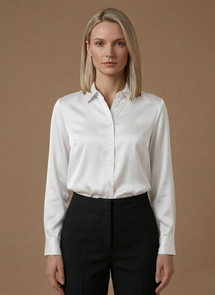 Women's Satin Blouse – Long Sleeve Elegant Button Shirt | Sorteva