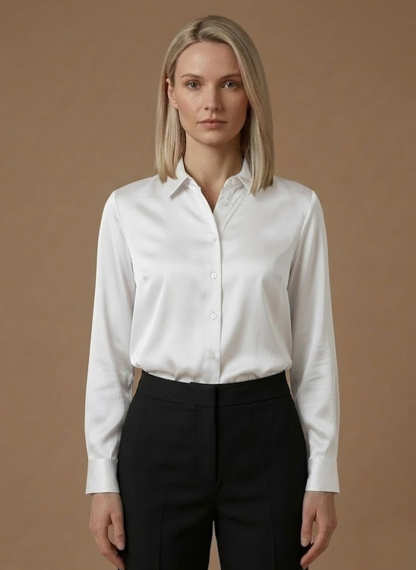 Women's Satin Blouse – Long Sleeve Elegant Button Shirt | Sorteva