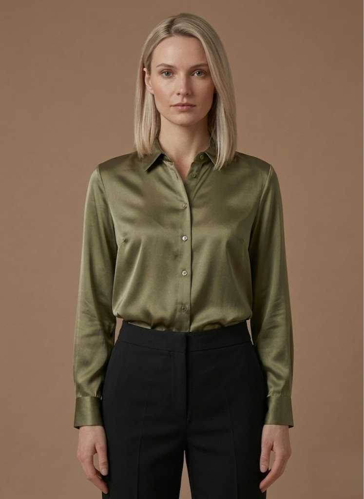 Women's Satin Blouse – Long Sleeve Elegant Button Shirt | Sorteva