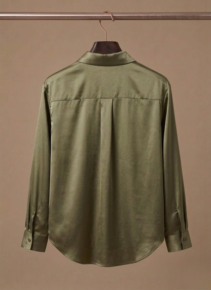 Women's Satin Blouse – Long Sleeve Elegant Button Shirt | Sorteva