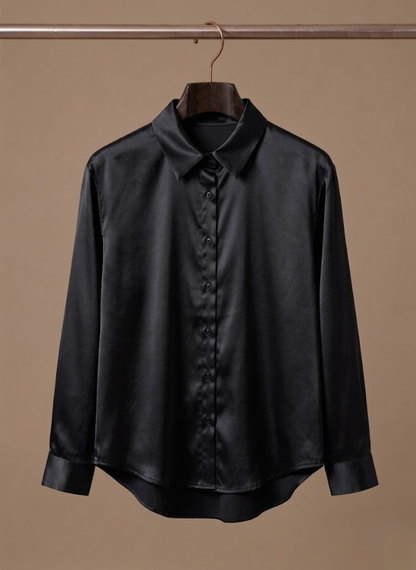 Women's Satin Blouse – Long Sleeve Elegant Button Shirt | Sorteva