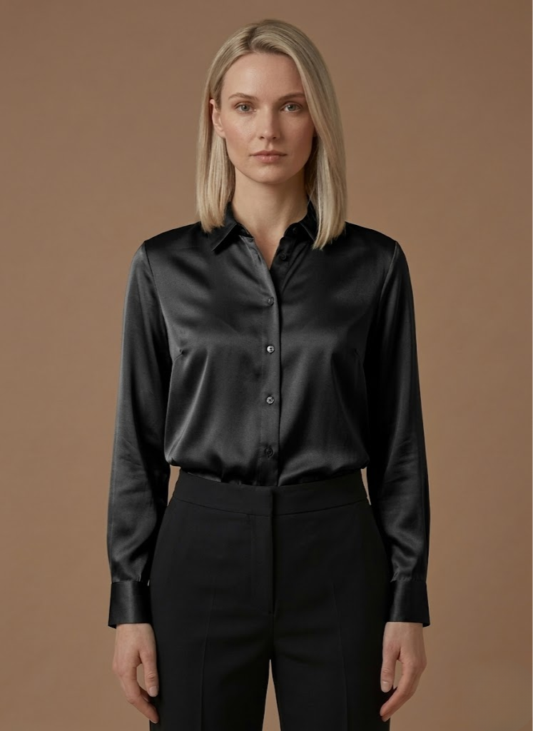 Women's Satin Blouse – Long Sleeve Elegant Button Shirt | Sorteva
