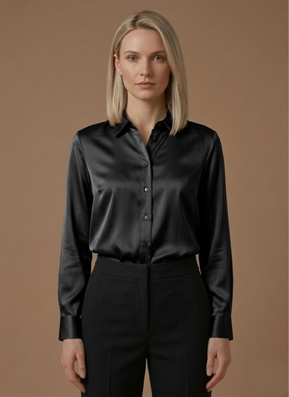 Women's Satin Blouse – Long Sleeve Elegant Button Shirt | Sorteva