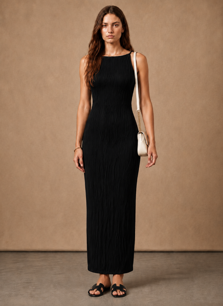 Women's Sleeveless Maxi Dress – Slim Fit Textured Summer | Sorteva