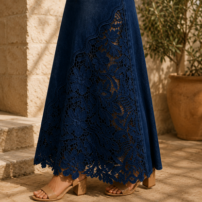Solenne™ Lace Denim Maxi Skirt
