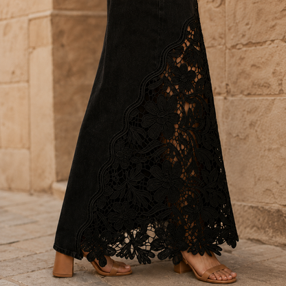 Solenne™ Lace Denim Maxi Skirt