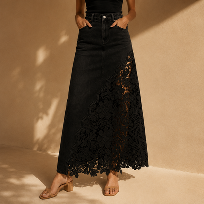 Solenne™ Lace Denim Maxi Skirt
