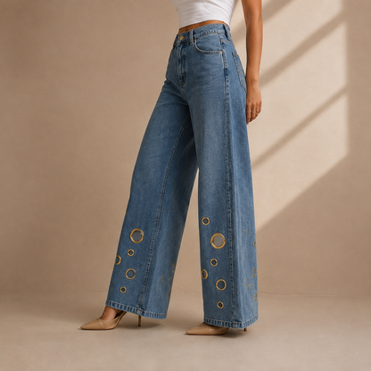 Romy Grommet Wide-Leg Jeans